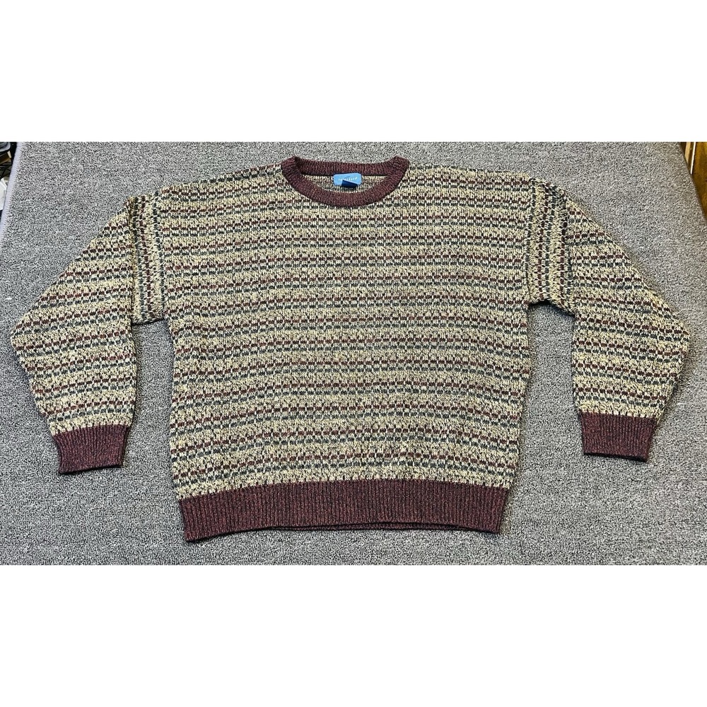 Vintage Towncraft Grandpa Sweater Mens Extra Large Burgundy Stripe Knit Pullover